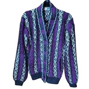 Vintage Lung Hong Cardigan Sweater Multicolor Button Front Pockets L Retro Y2K